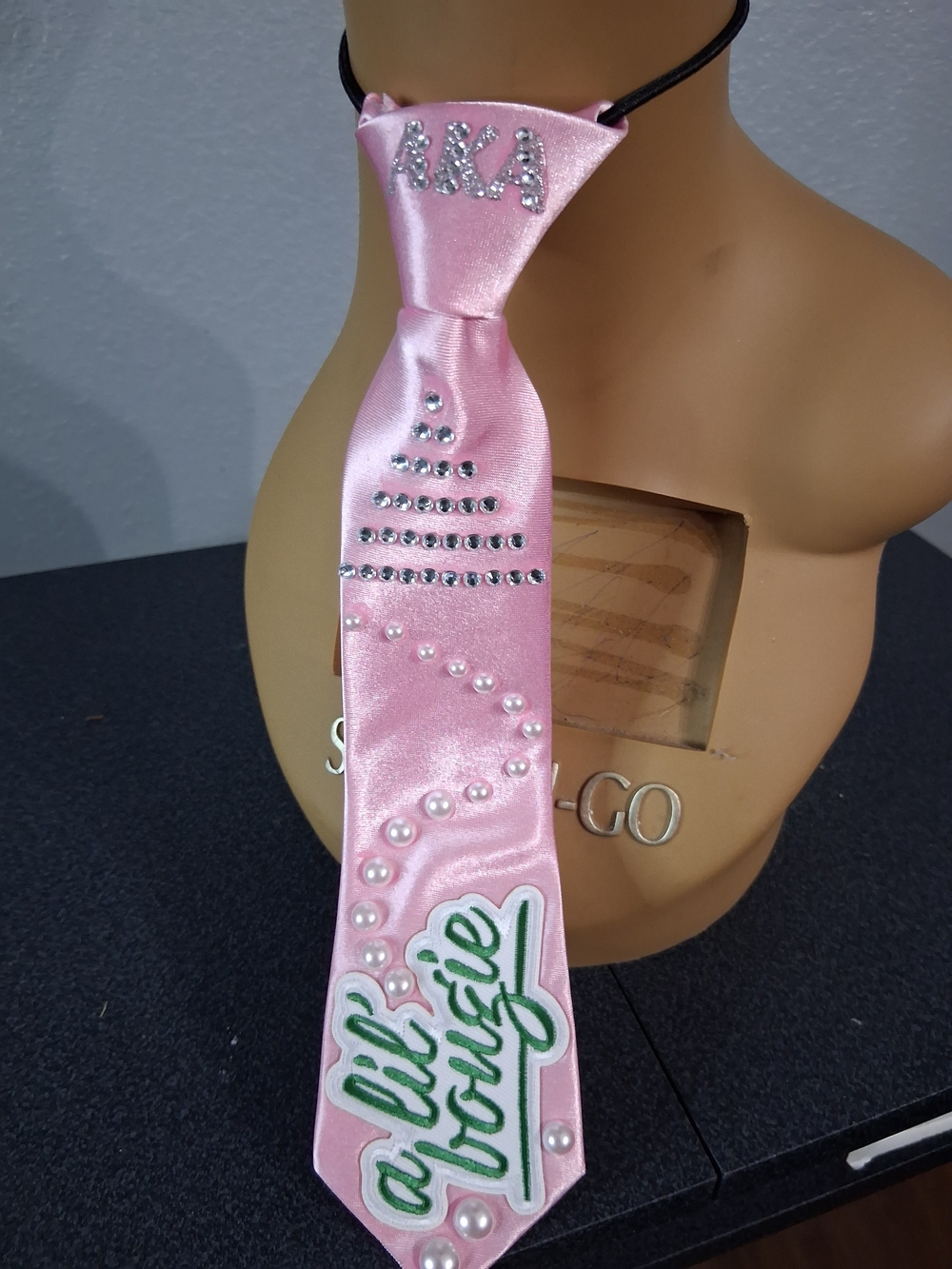 Hand Crafted Pink Satin Tie Necklace with Crystal & Pearl Accents